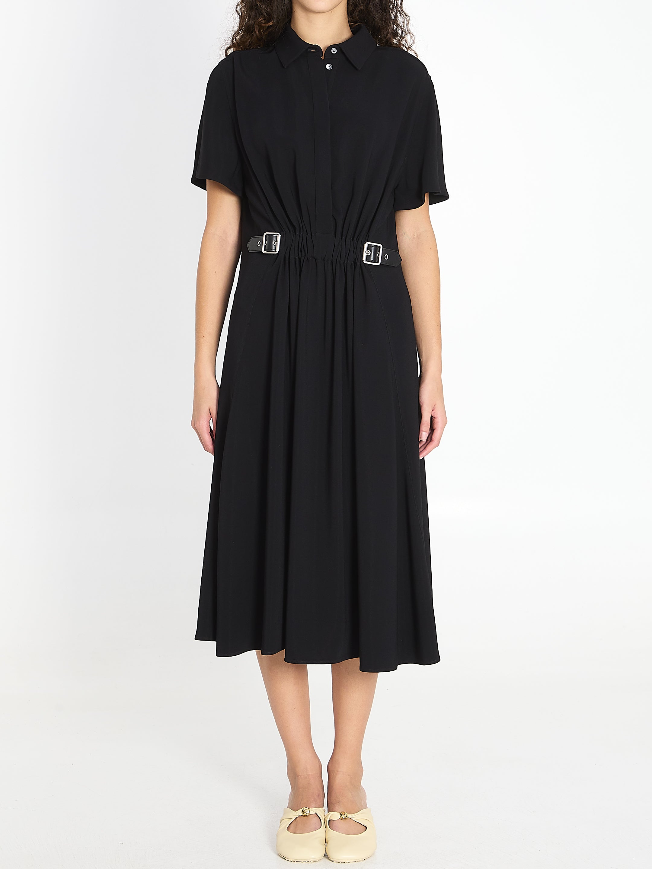 LOEWE Belted Midi Dress with Front Ruching - Size 38