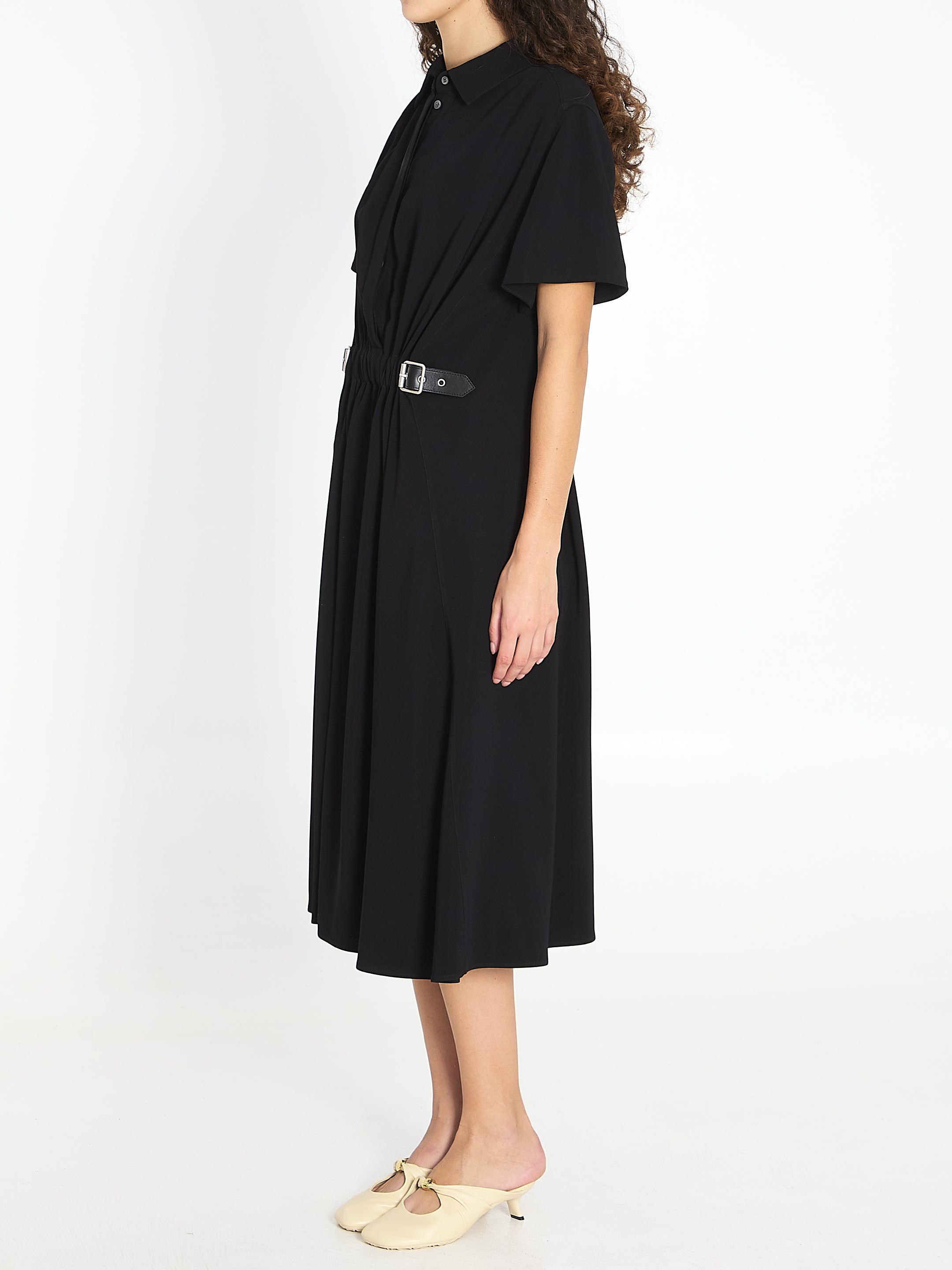 LOEWE Belted Midi Dress with Front Ruching - Size 38