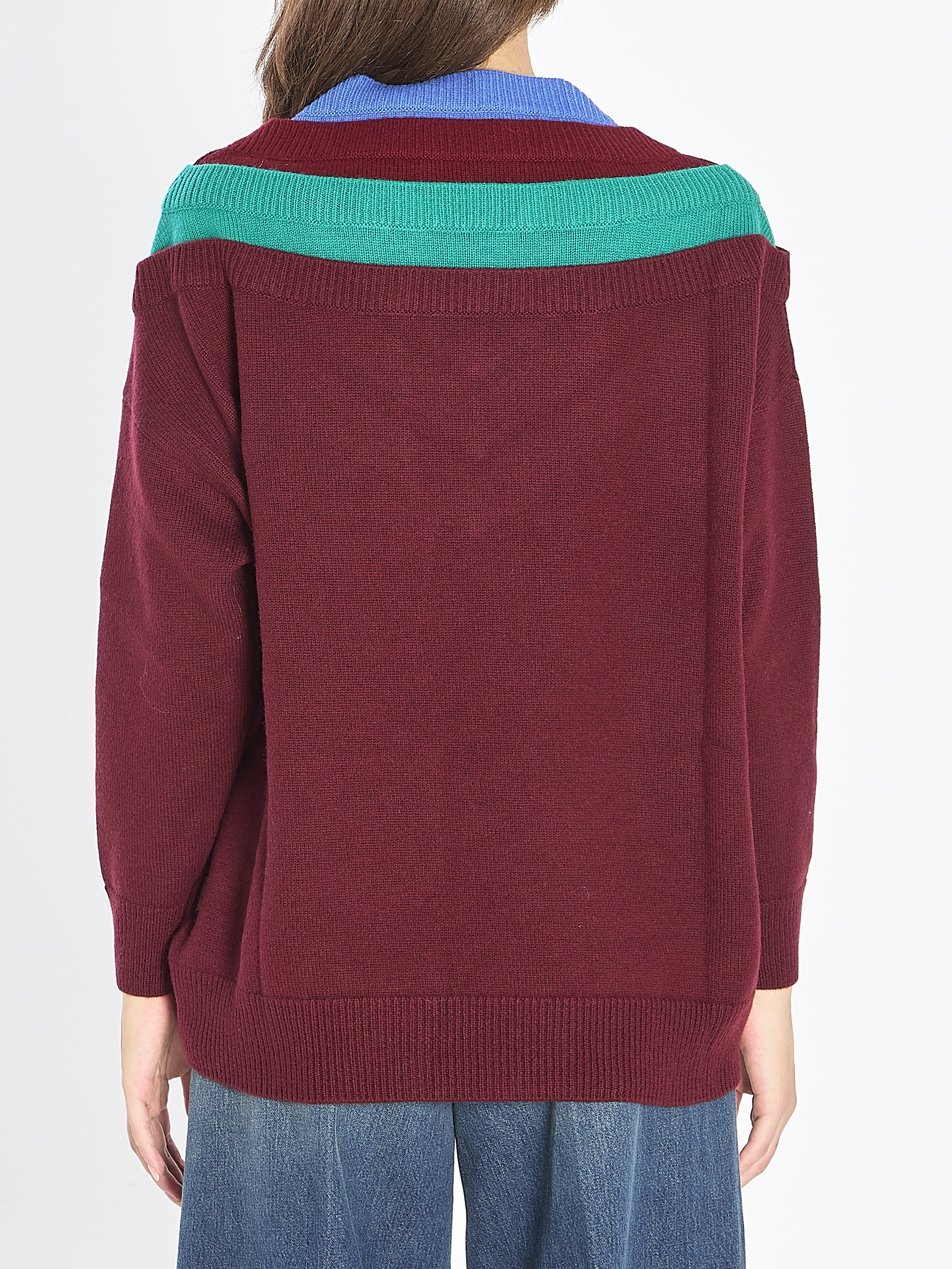 LOEWE Layered V-Neck Sweater with Leather Detail, Regular Fit