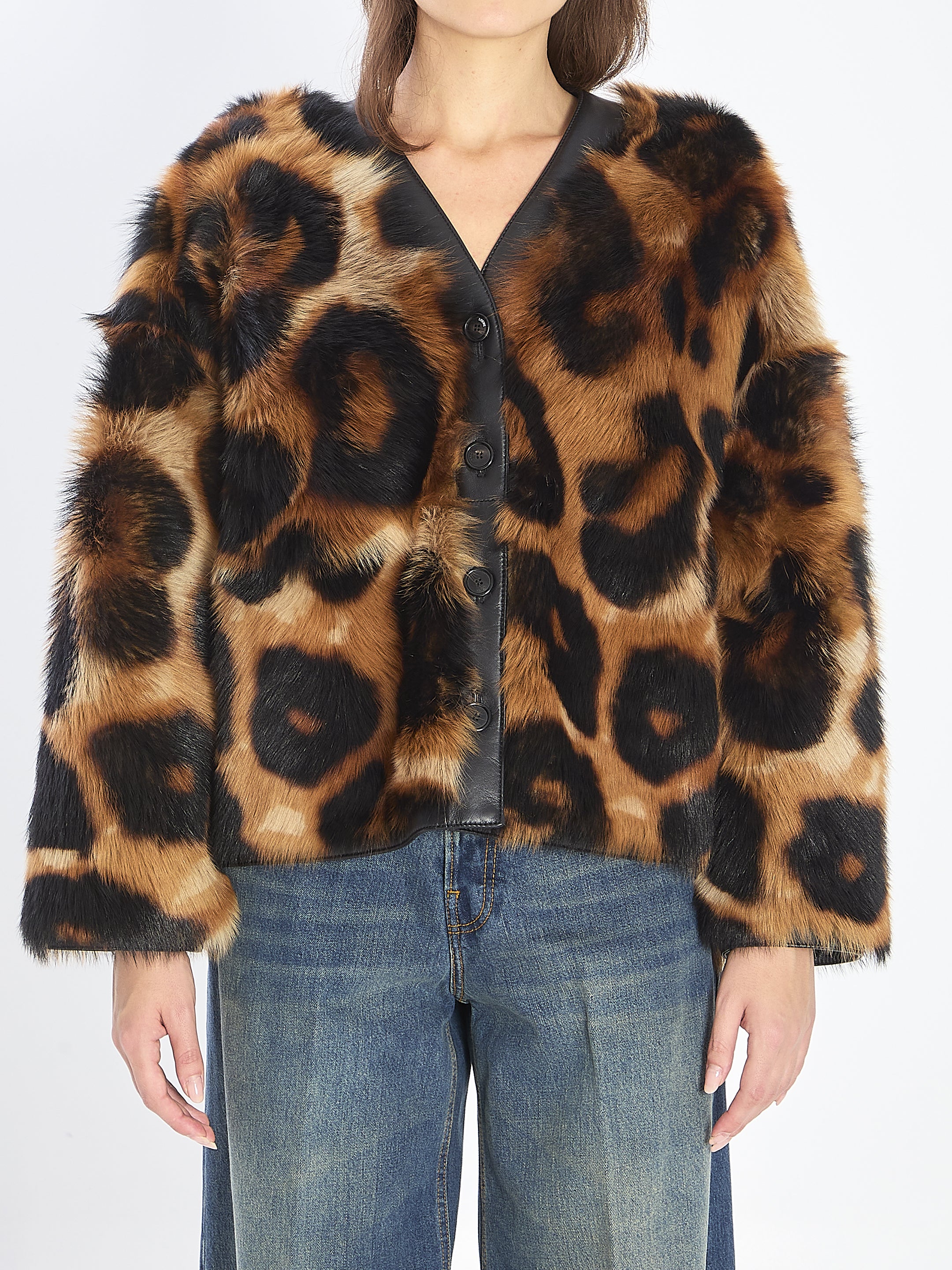 LOEWE Shearling Cardigan with Leopard Motif - Size 36