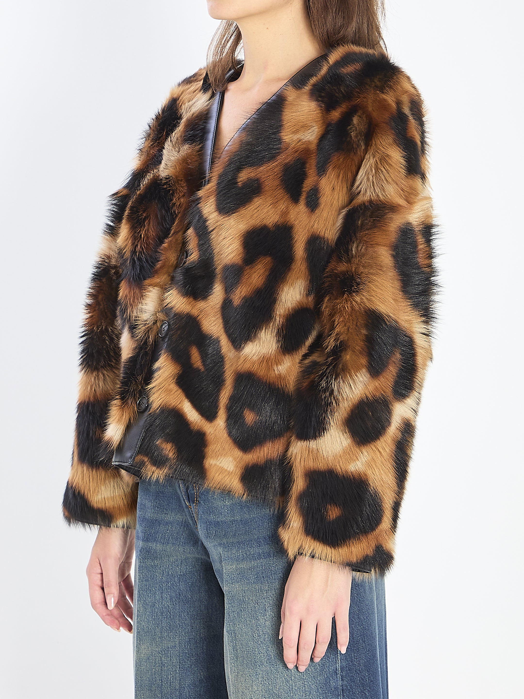 LOEWE Shearling Cardigan with Leopard Motif - Size 36