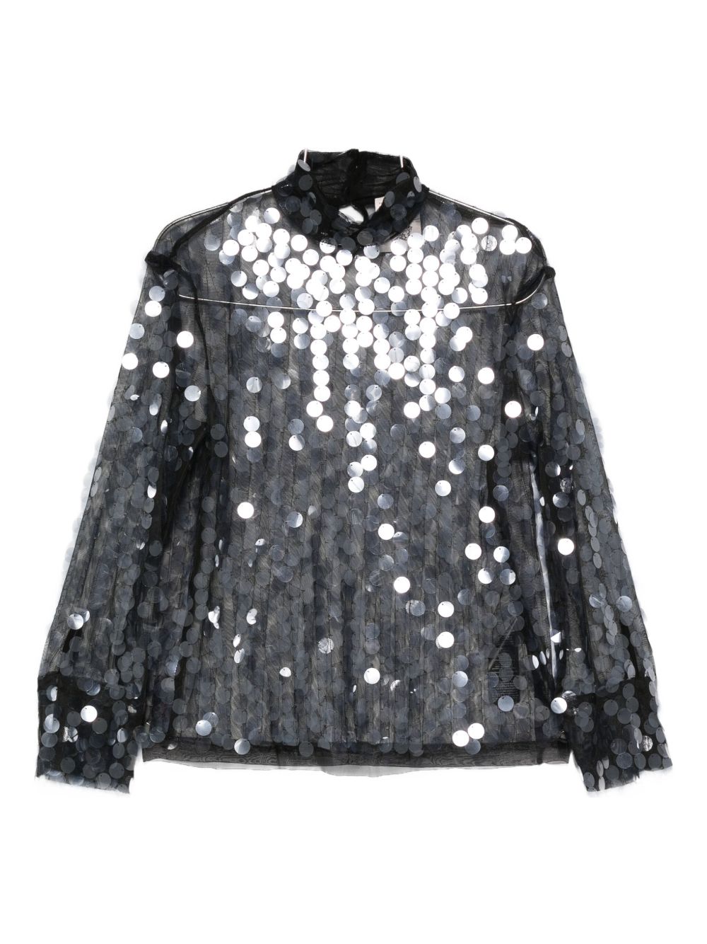 SEMICOUTURE High Neck Sheer Sequined Long Sleeve Top