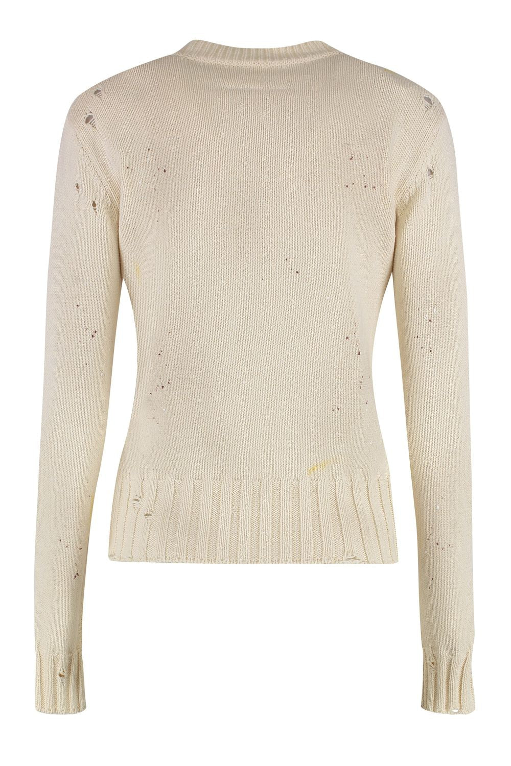 MM6 MAISON MARGIELA Cotton Crew-Neck Sweater with Distressed Detailing