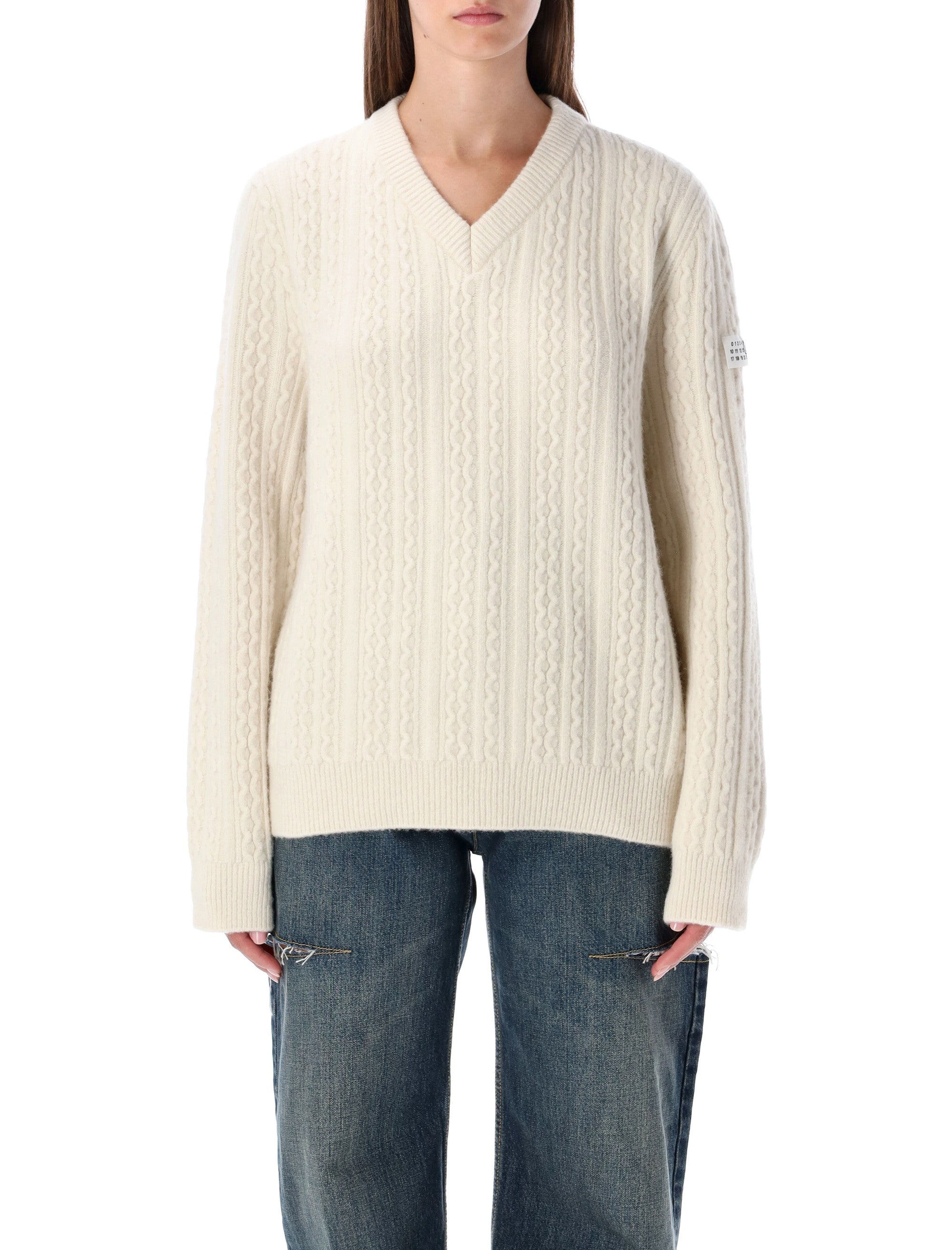 MM6 MAISON MARGIELA Relaxed V-Neck Cable Knit Sweater - Size S