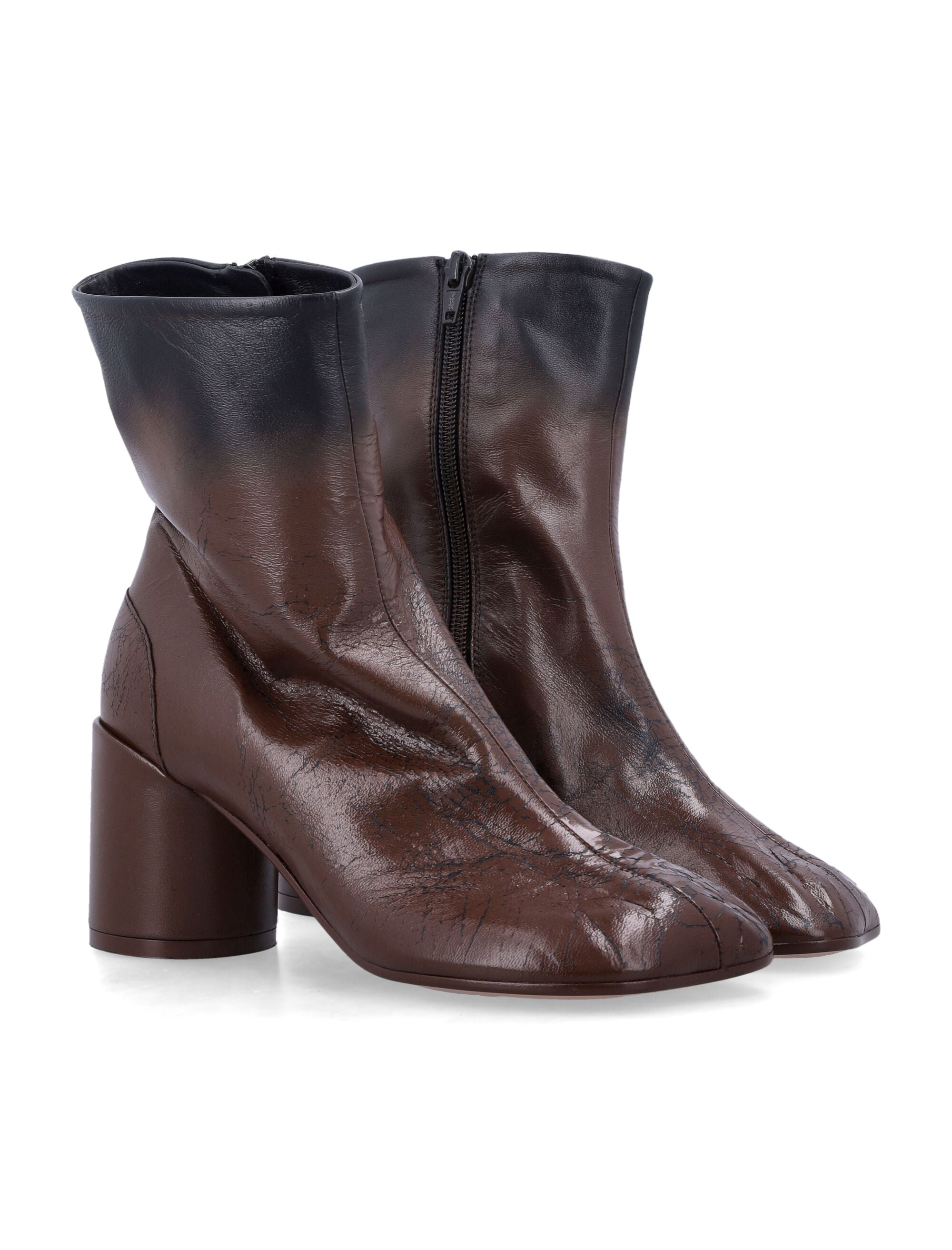 MM6 MAISON MARGIELA Leather Ankle Boots with 90mm Block Heel and Tabi Toe
