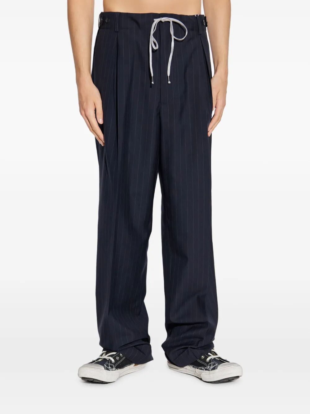 MAISON MARGIELA Wool Pinstripe Trousers with Drawstring Waist - FW25