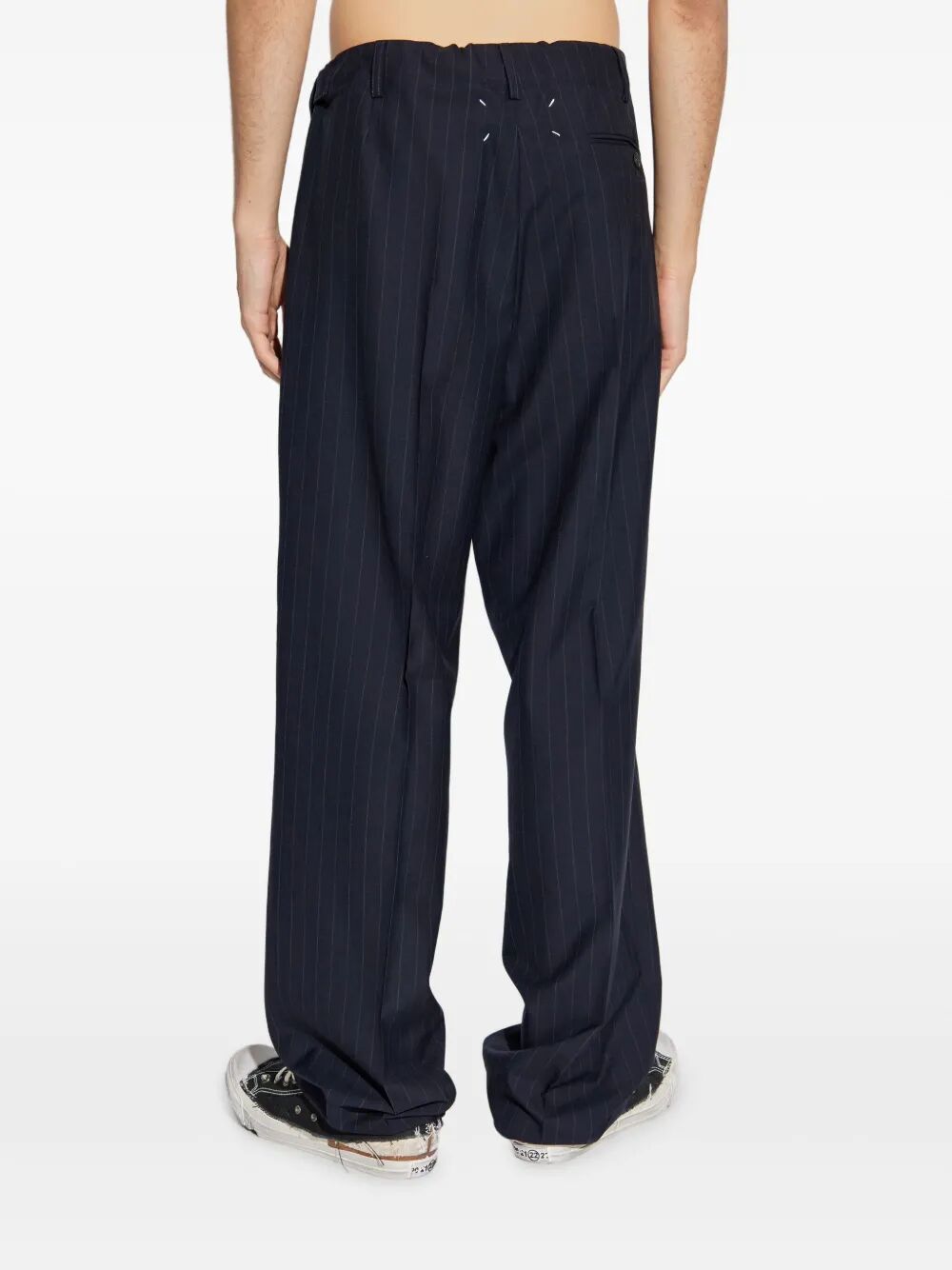 MAISON MARGIELA Wool Pinstripe Trousers with Drawstring Waist - FW25