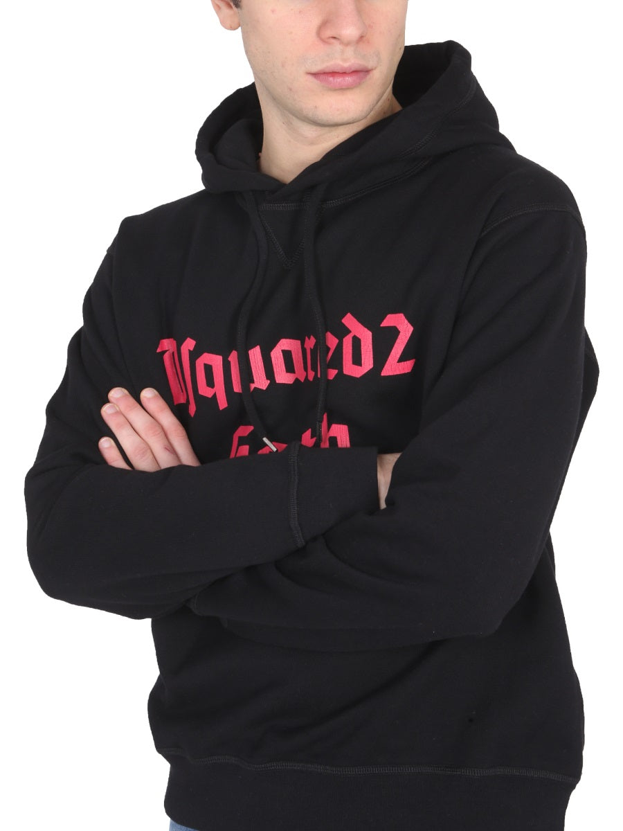 DSQUARED2 Logo Print Hoodie with Drawstring