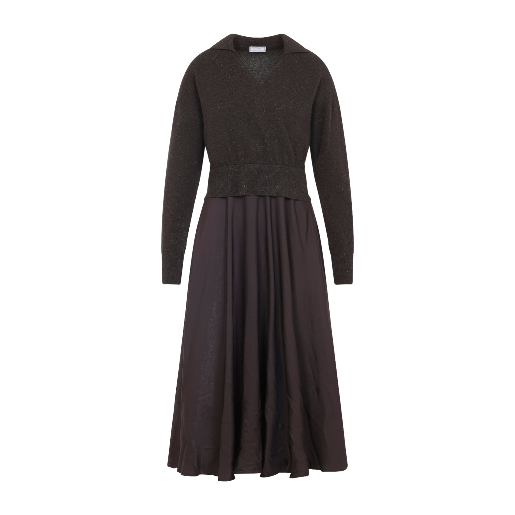 PESERICO Virgin Wool Two-Fabrics Dress with V-Neck and A-Line Skirt