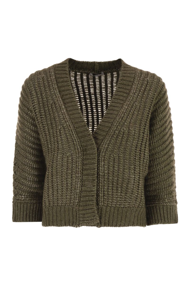 PESERICO Wool and Alpaca Mesh Cardigan - Women's V-Neck 3/4 Sleeve