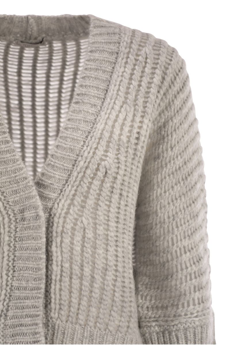 PESERICO Wool and Alpaca Mesh Cardigan with V-Neck and 3/4 Sleeves