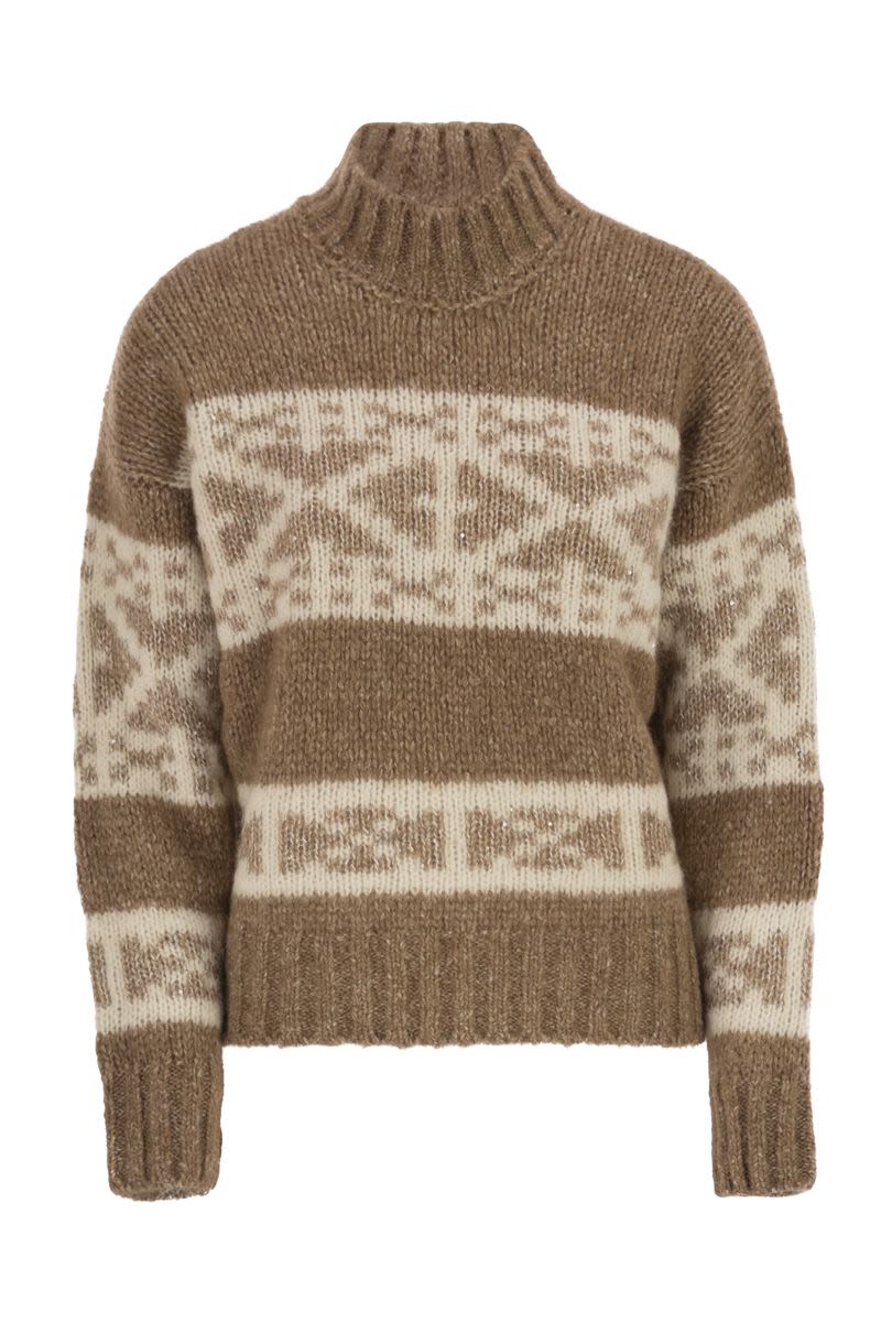 PESERICO Luxurious High-Neck Jumper with Geometric Pattern - Women's