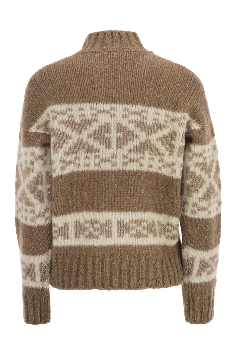 PESERICO Luxurious High-Neck Jumper with Geometric Pattern - Women's