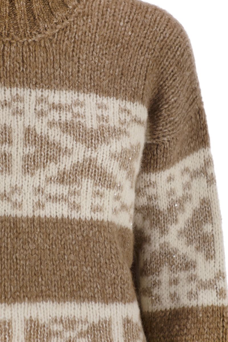 PESERICO Luxurious High-Neck Jumper with Geometric Pattern - Women's