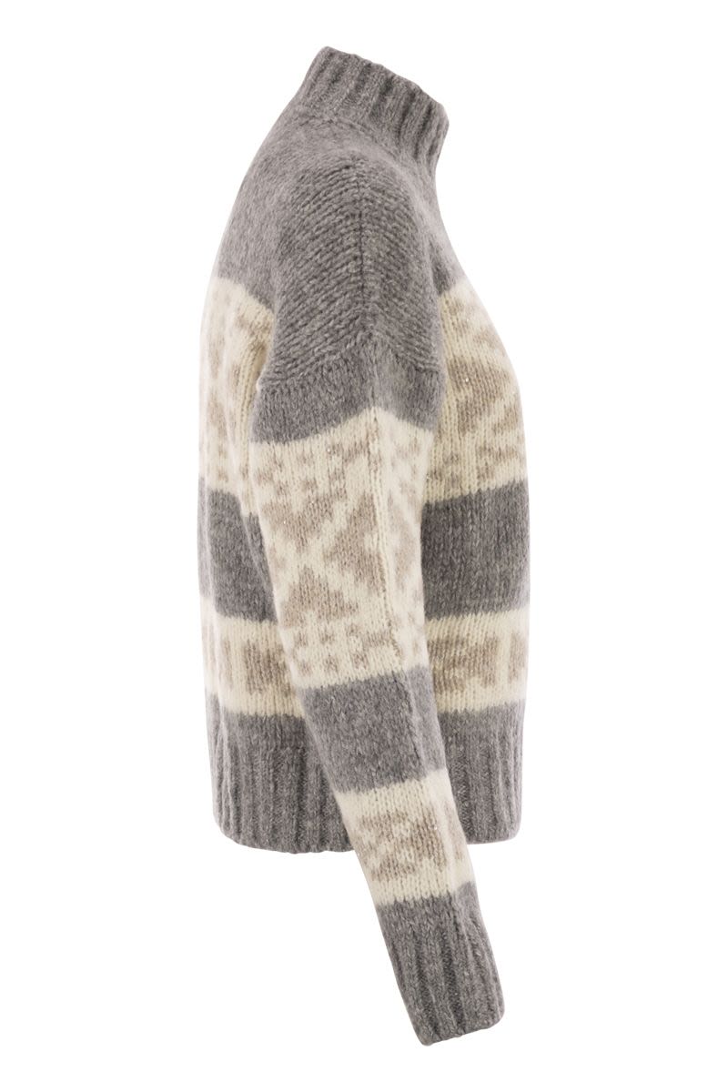 PESERICO Luxurious High-Neck Jumper with Geometric Pattern for Women