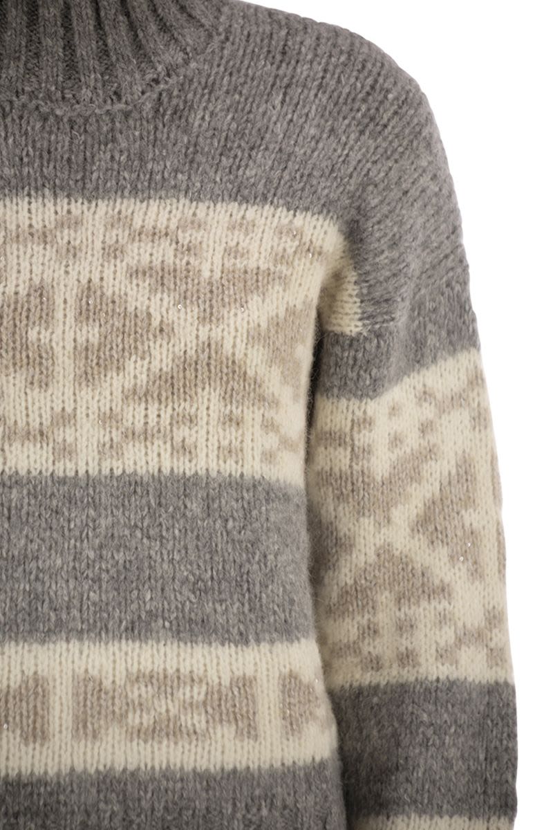 PESERICO Luxurious High-Neck Jumper with Geometric Pattern for Women