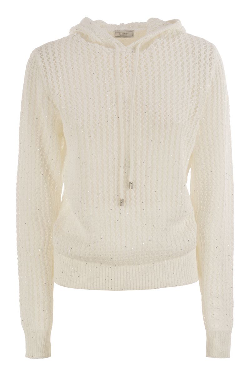 PESERICO Pure Cotton Cordonet Jumper with Sequins for Women