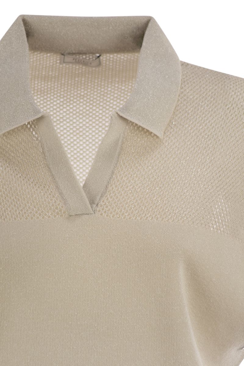 PESERICO Pure Cotton Crepe Polo Shirt with Buttonless Sail Collar