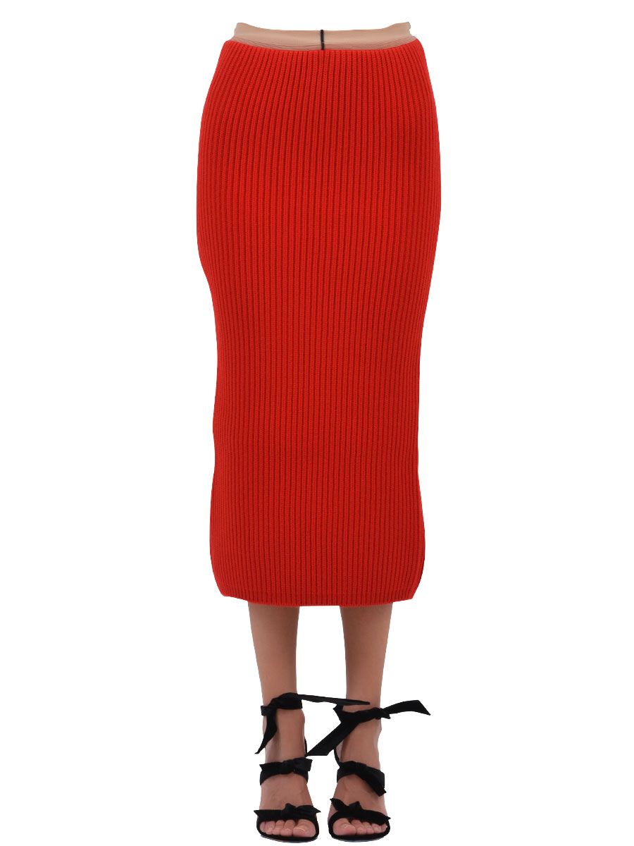 CALVIN KLEIN 205W39NYC Rib-Knit Midi Skirt with Back Slit