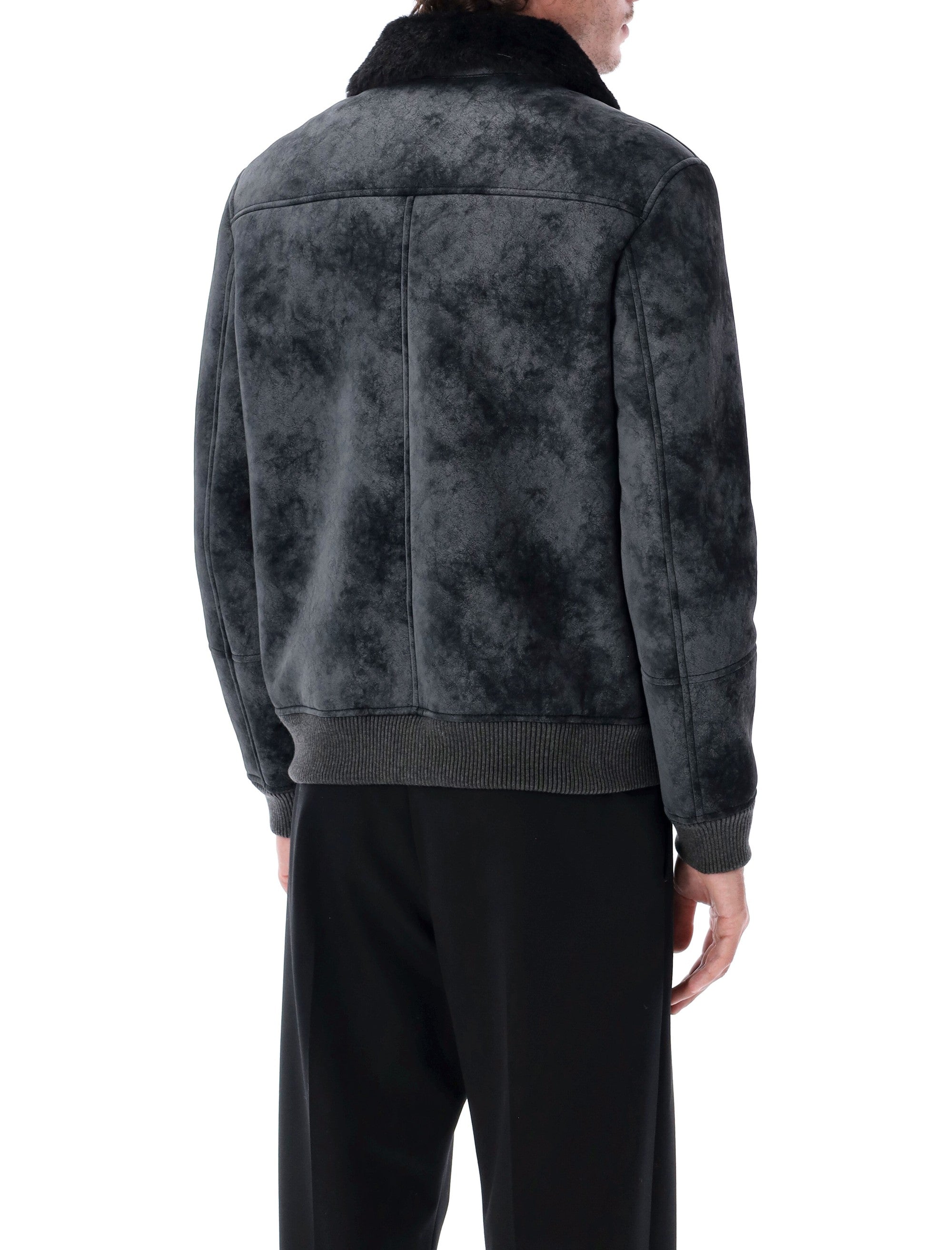 SWORD Eco-Leather Biker Jacket with Shearling Collar - Size 48