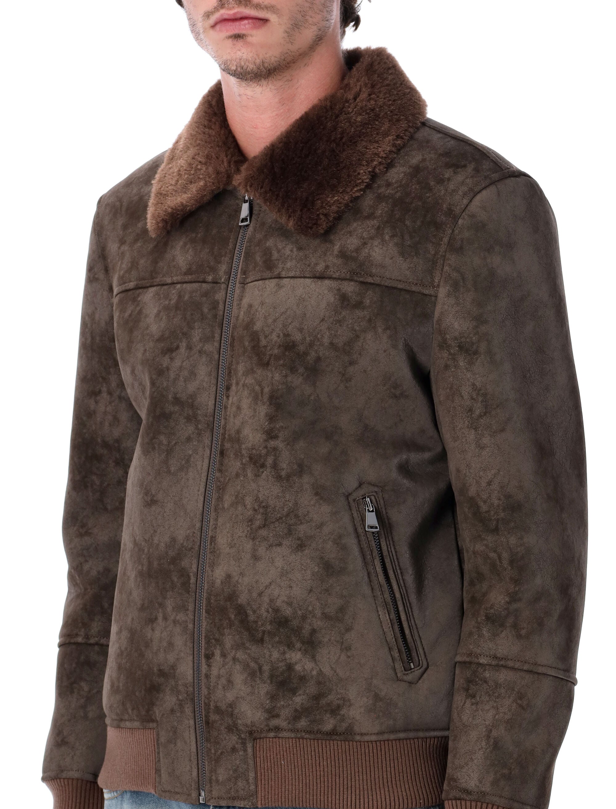 SWORD Eco-Leather Biker Jacket with Shearling Collar - Size 48