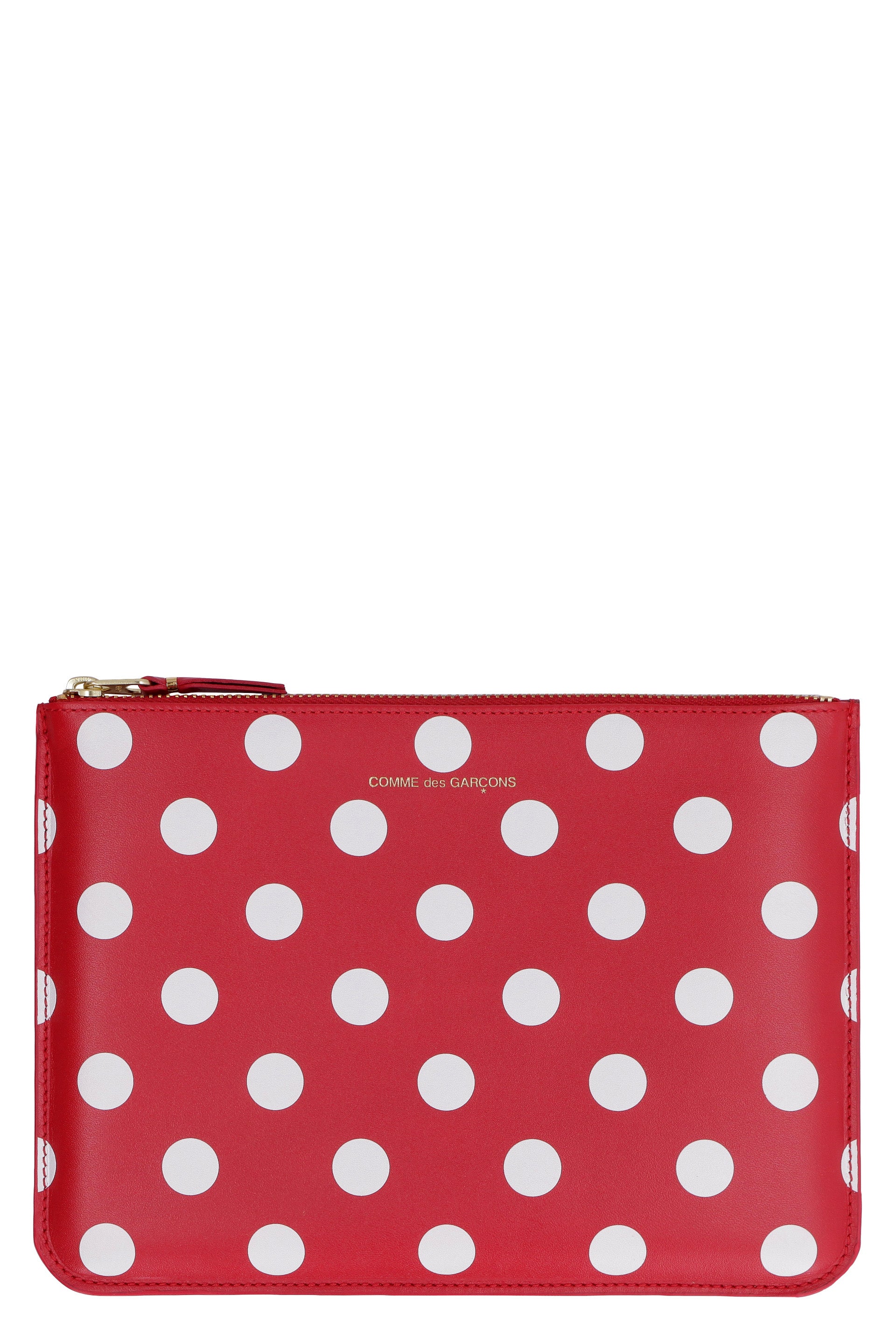 COMME DES GARÇONS WALLET Smooth Leather Mini Pouch Handbag with Polka Dot Motif