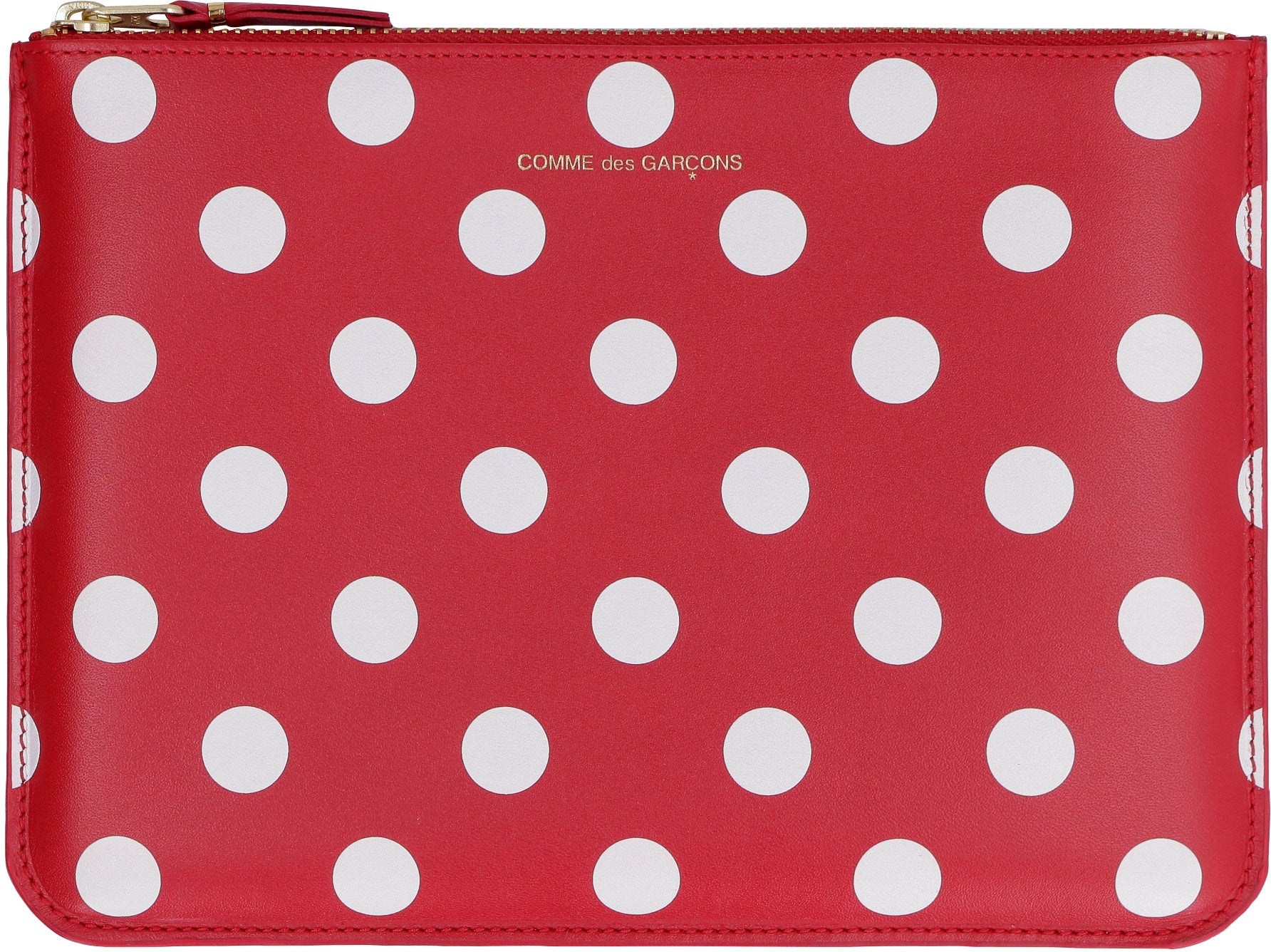 COMME DES GARÇONS WALLET Smooth Leather Mini Pouch Handbag with Polka Dot Motif