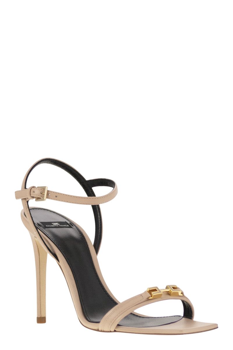 ELISABETTA FRANCHI High Heel Nappa Leather Sandal with Enamelled Horsebit - 10 cm