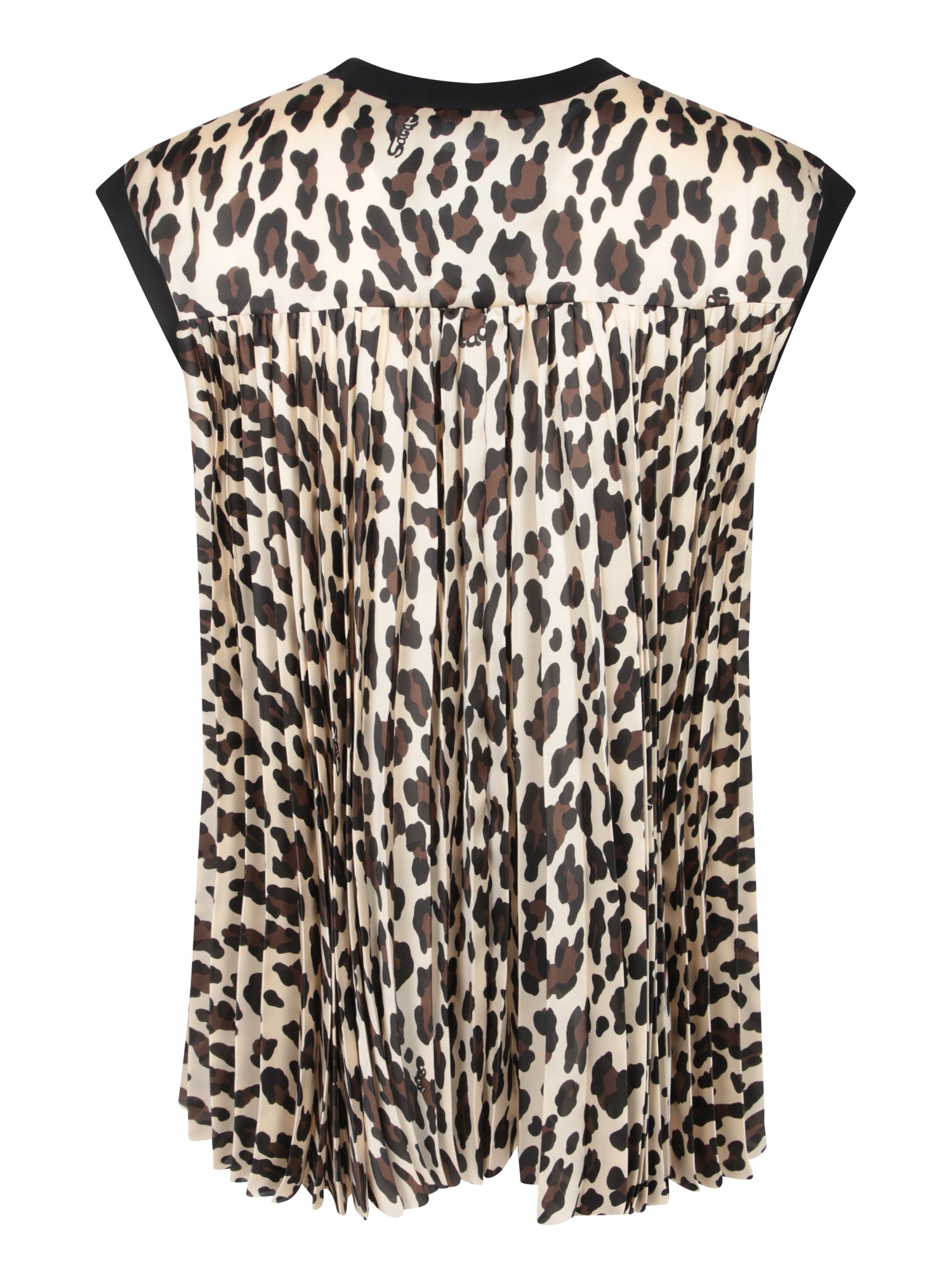 SACAI Mini Pleated Leopard-Print T-Shirt for Women