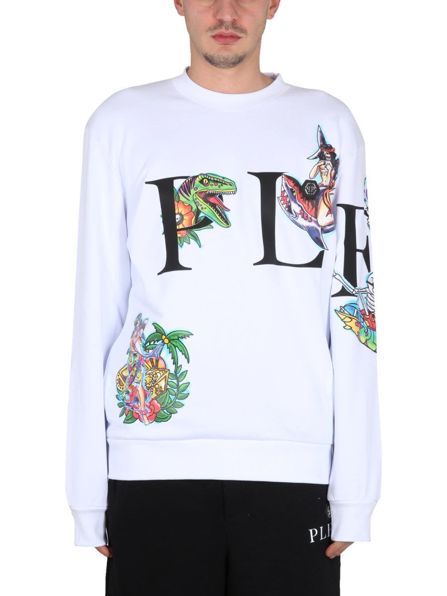 PHILIPP PLEIN Men's Crewneck Sweatshirt with Bold Front Logo - SS23 Collection