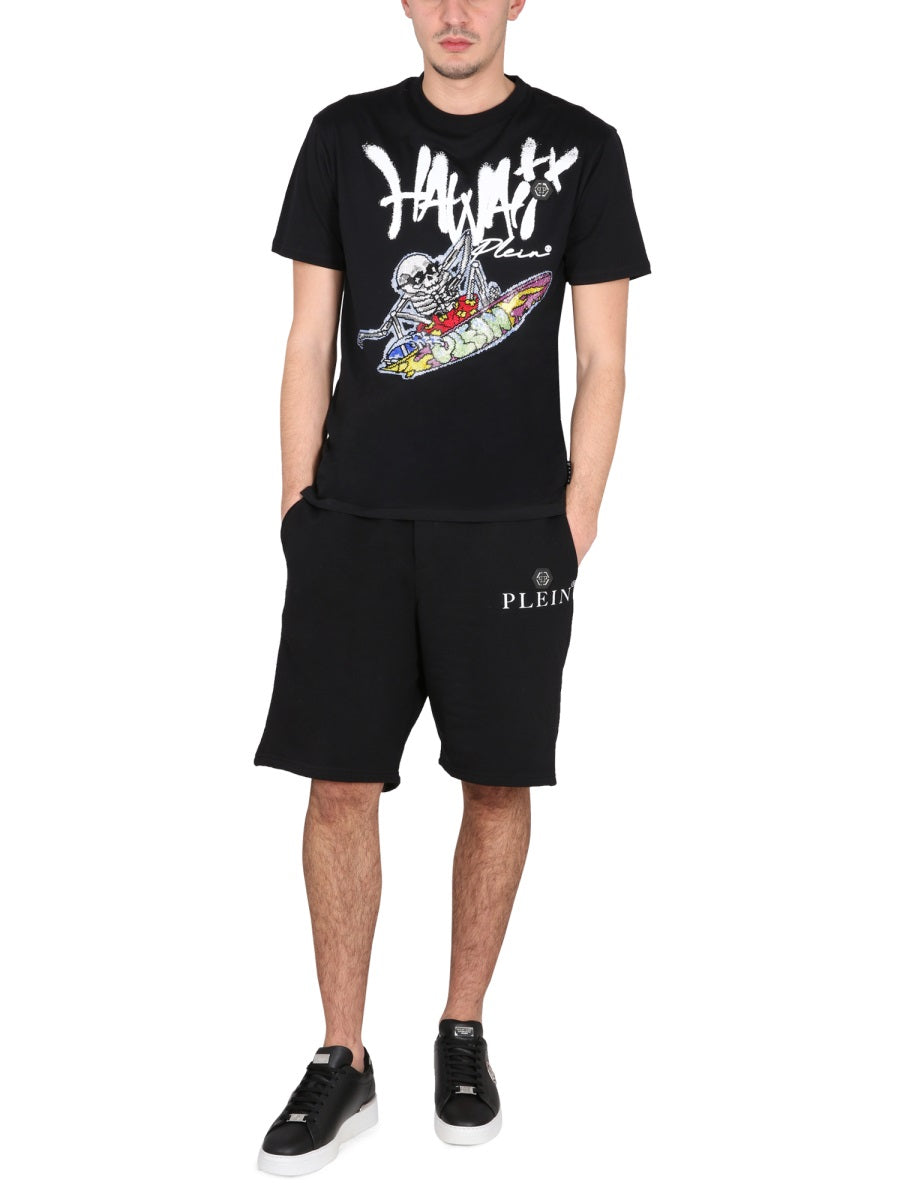 PHILIPP PLEIN Crewneck T-Shirt with Front Logo Print