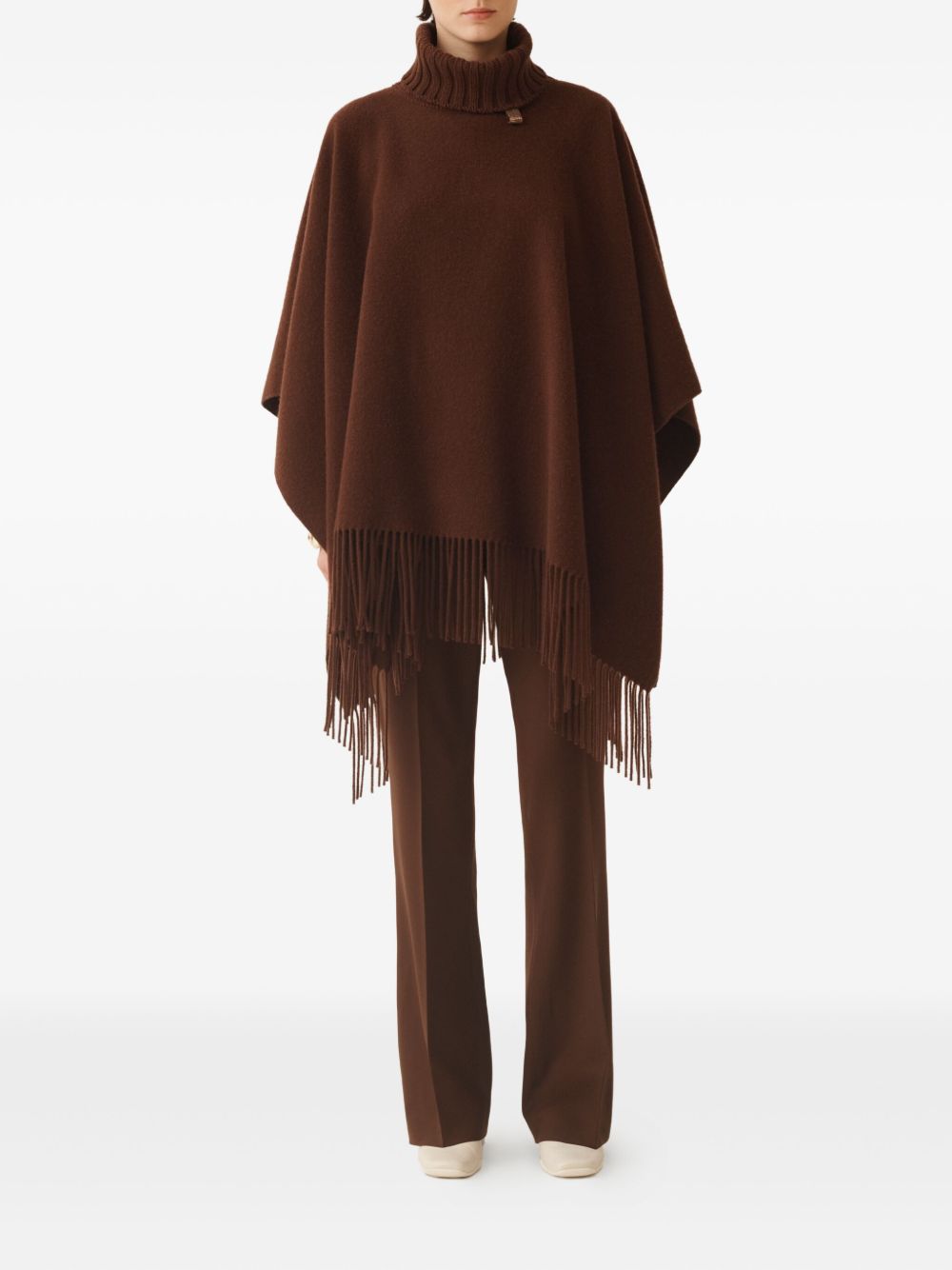 FABIANA FILIPPI Wool Poncho with Turtleneck and Fringed Hem for Women