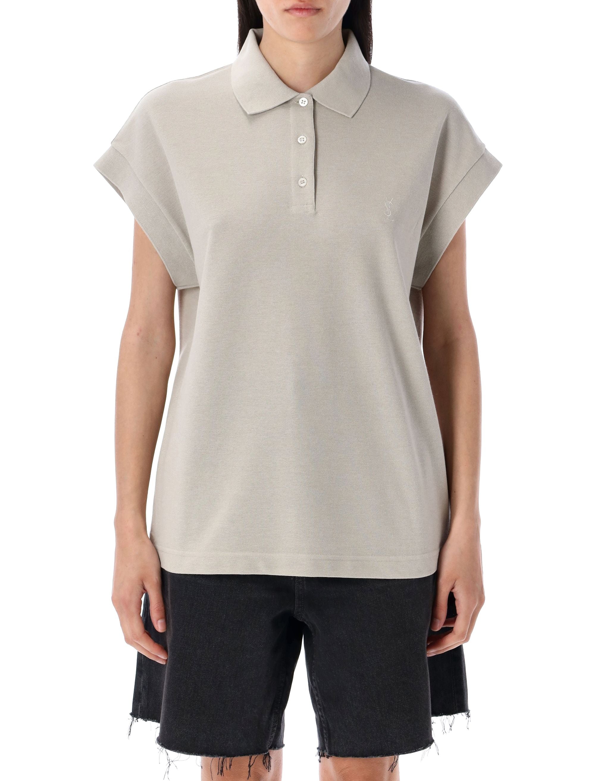 SAINT LAURENT PARIS Piqué Polo Shirt with Batwing Sleeves - Size S