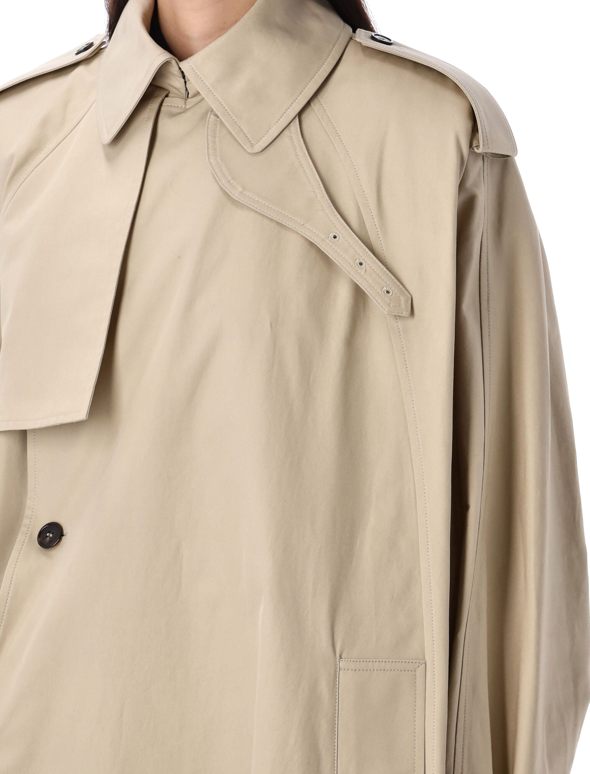 SAINT LAURENT PARIS Oversized Cotton Twill Cape Trench Jacket