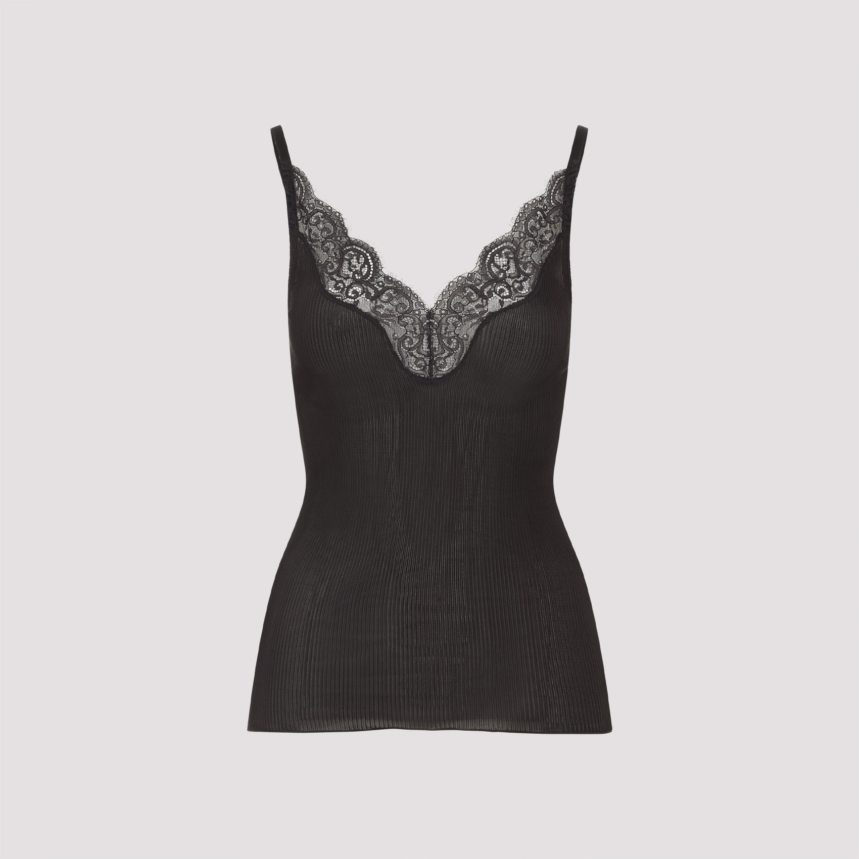 SAINT LAURENT Silk Tank Top with Lace Trim - Semi-Sheer Design