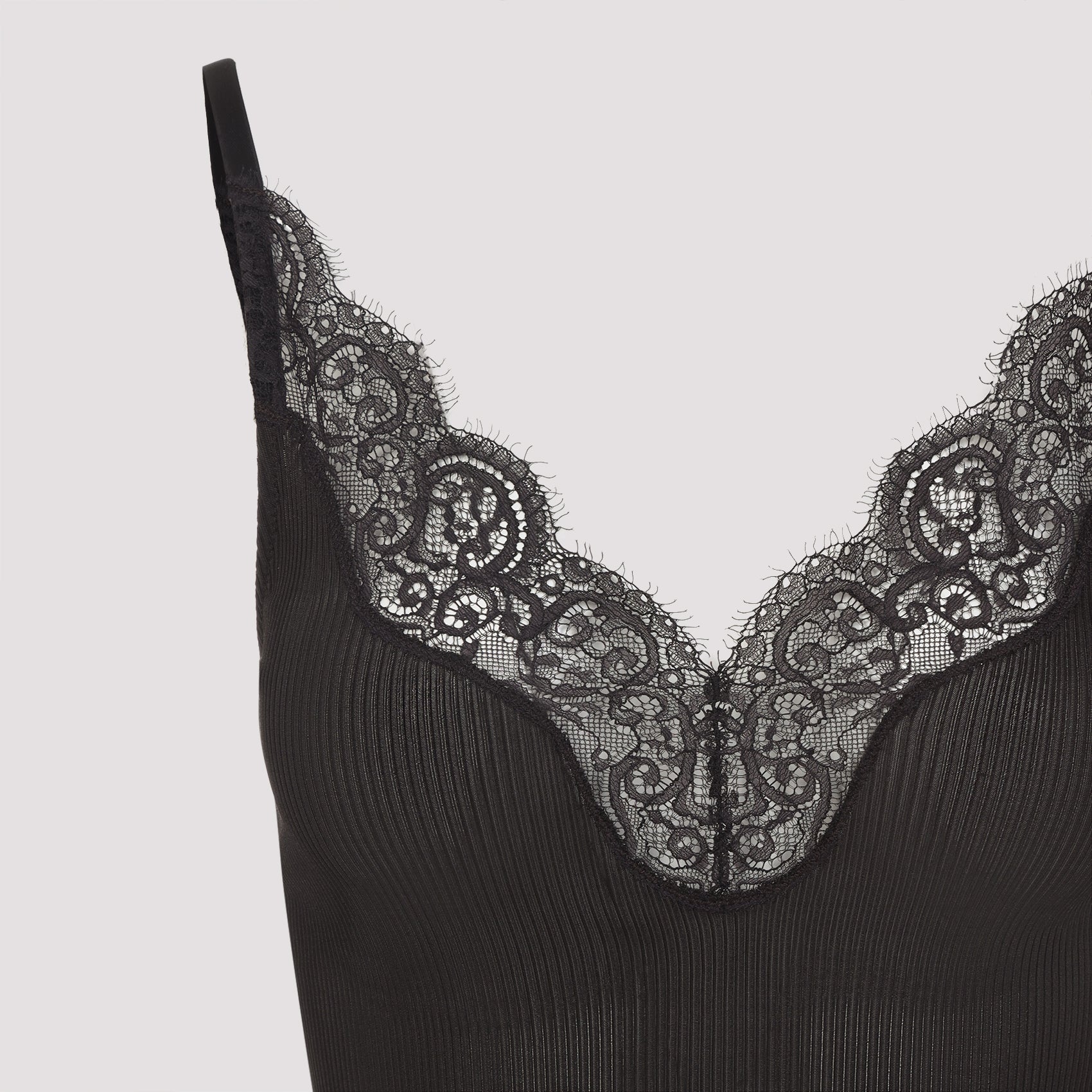 SAINT LAURENT Silk Tank Top with Lace Trim - Semi-Sheer Design