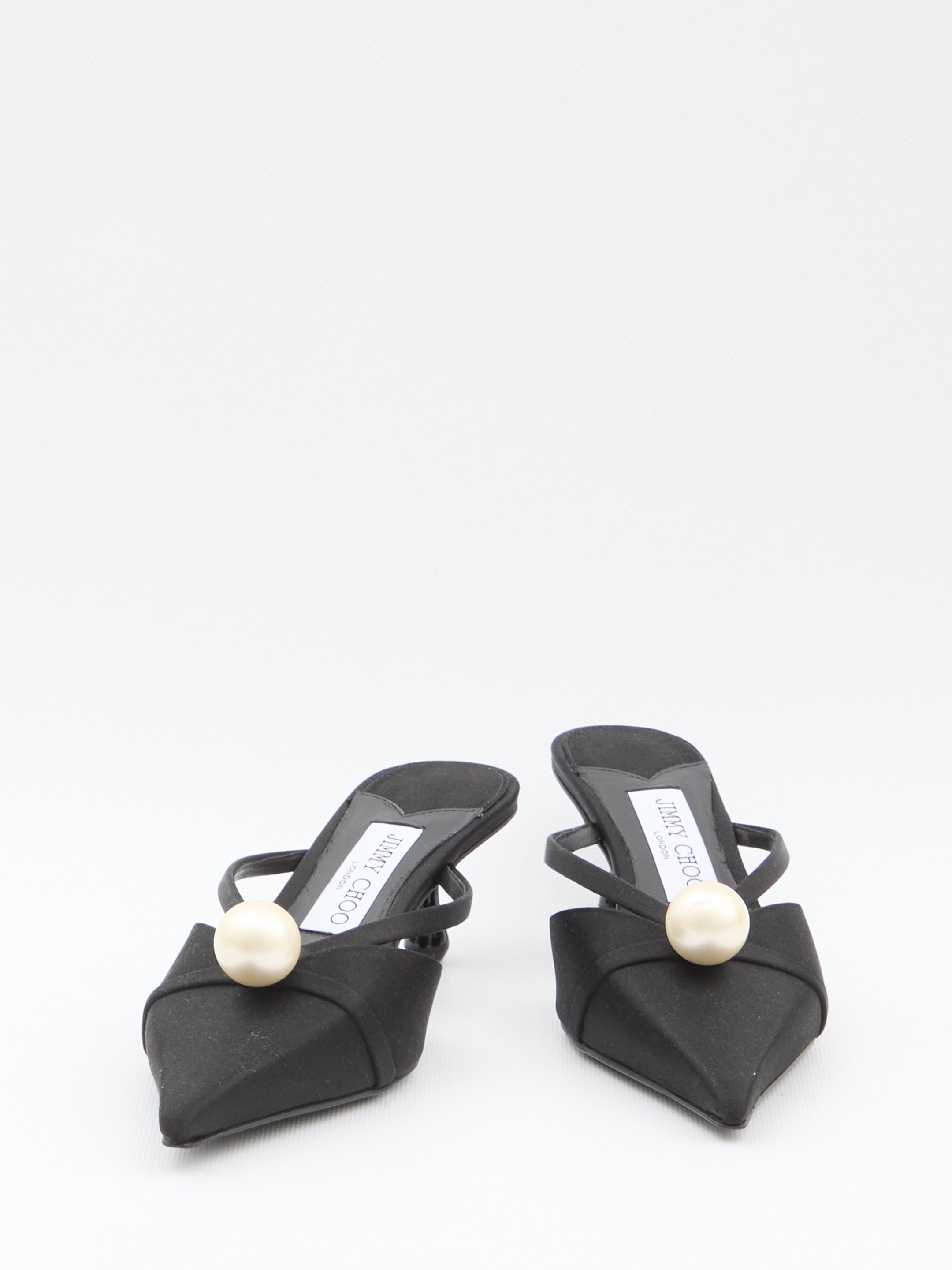 JIMMY CHOO Leather Flat with Pointed Toe and Pearl Details