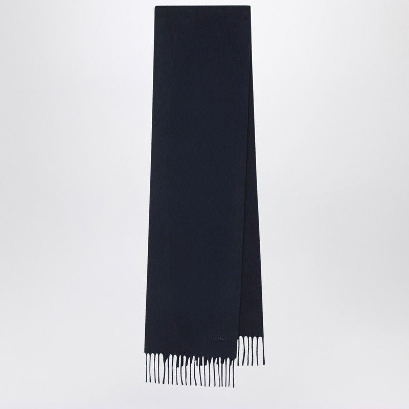 MAX MARA Wool Scarf with Fringed Edges and Embroidered Logo