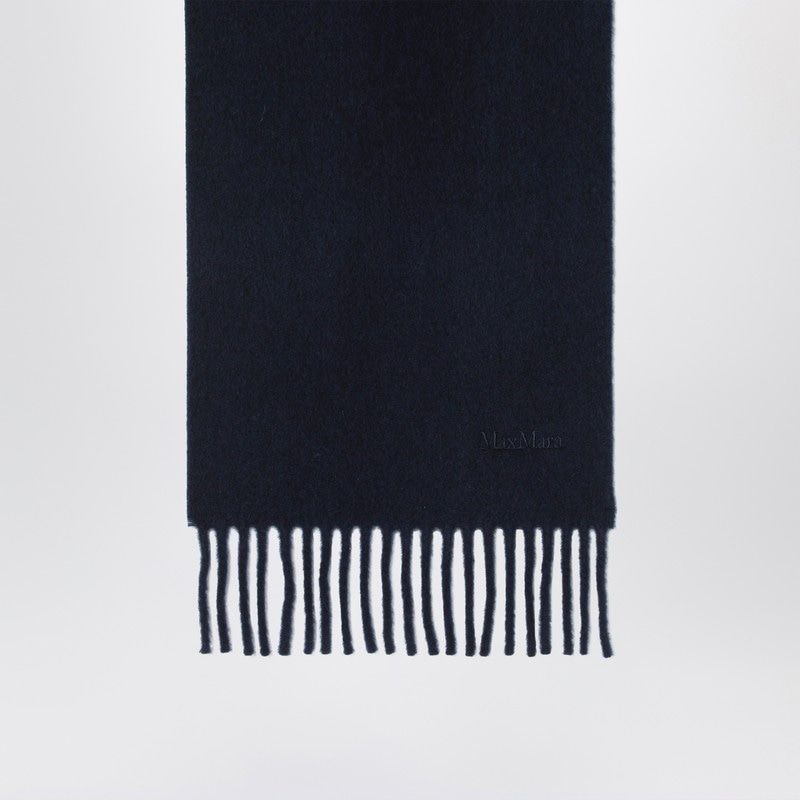 MAX MARA Wool Scarf with Fringed Edges and Embroidered Logo