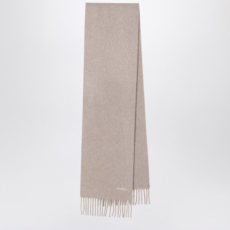 MAX MARA Wool Scarf with Fringed Edges and Logo Embroidery