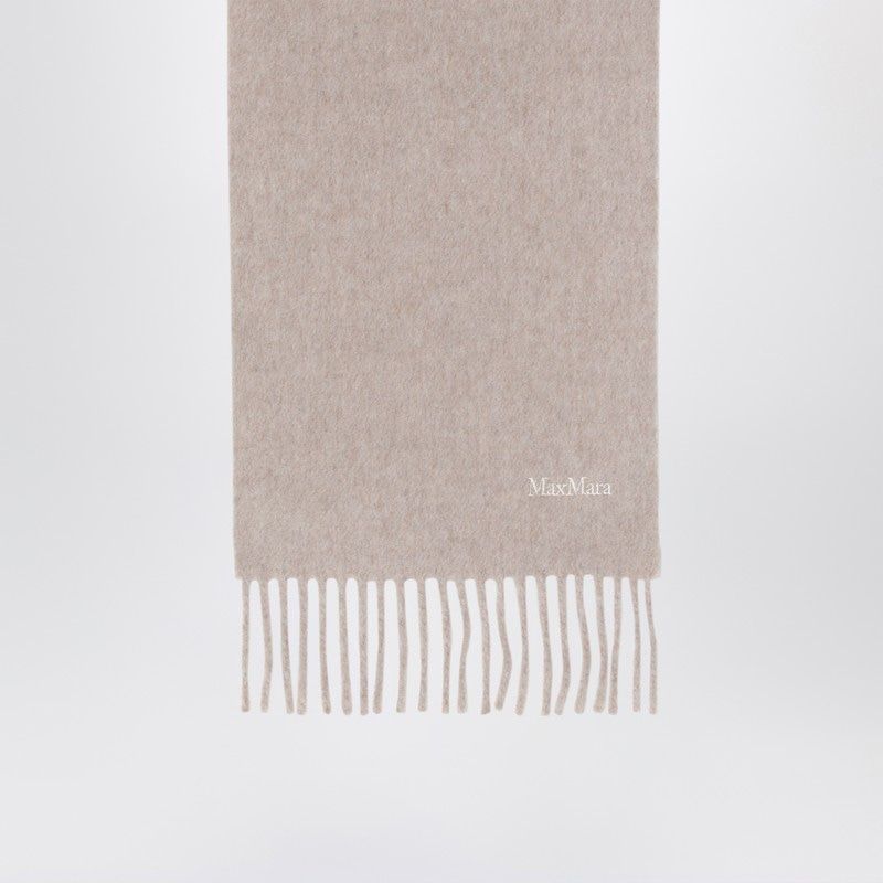 MAX MARA Wool Scarf with Fringed Edges and Logo Embroidery