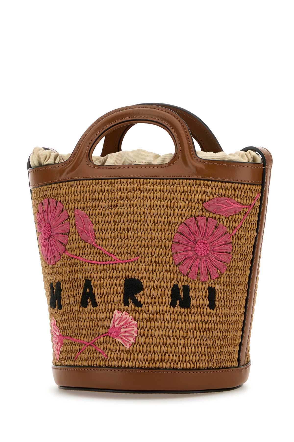 MARNI Mini Raffia and Leather Tropicalia Bucket Handbag