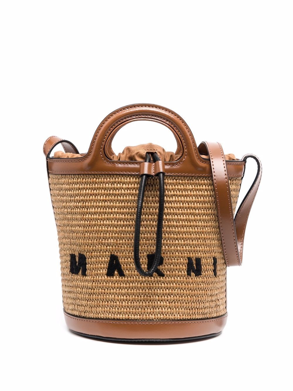 MARNI Two-Tone Leather and Raffia Tropicalia Bucket Handbag