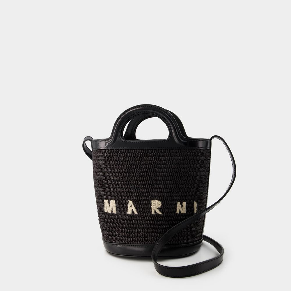 MARNI Tropicalia Leather and Raffia Bucket Handbag