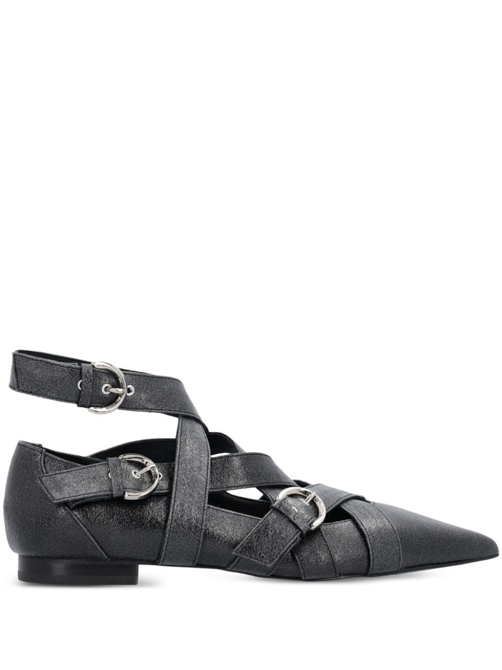 PINKO Leather Pointed Toe Flats with Crossover Strap Detail