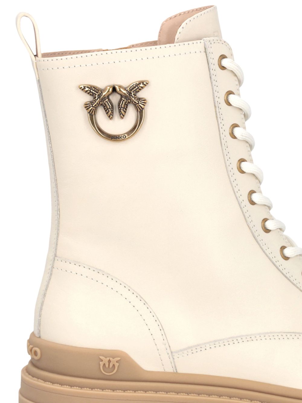 PINKO 100% Leather Buckle Boots - Round Toe Front Lace-Up