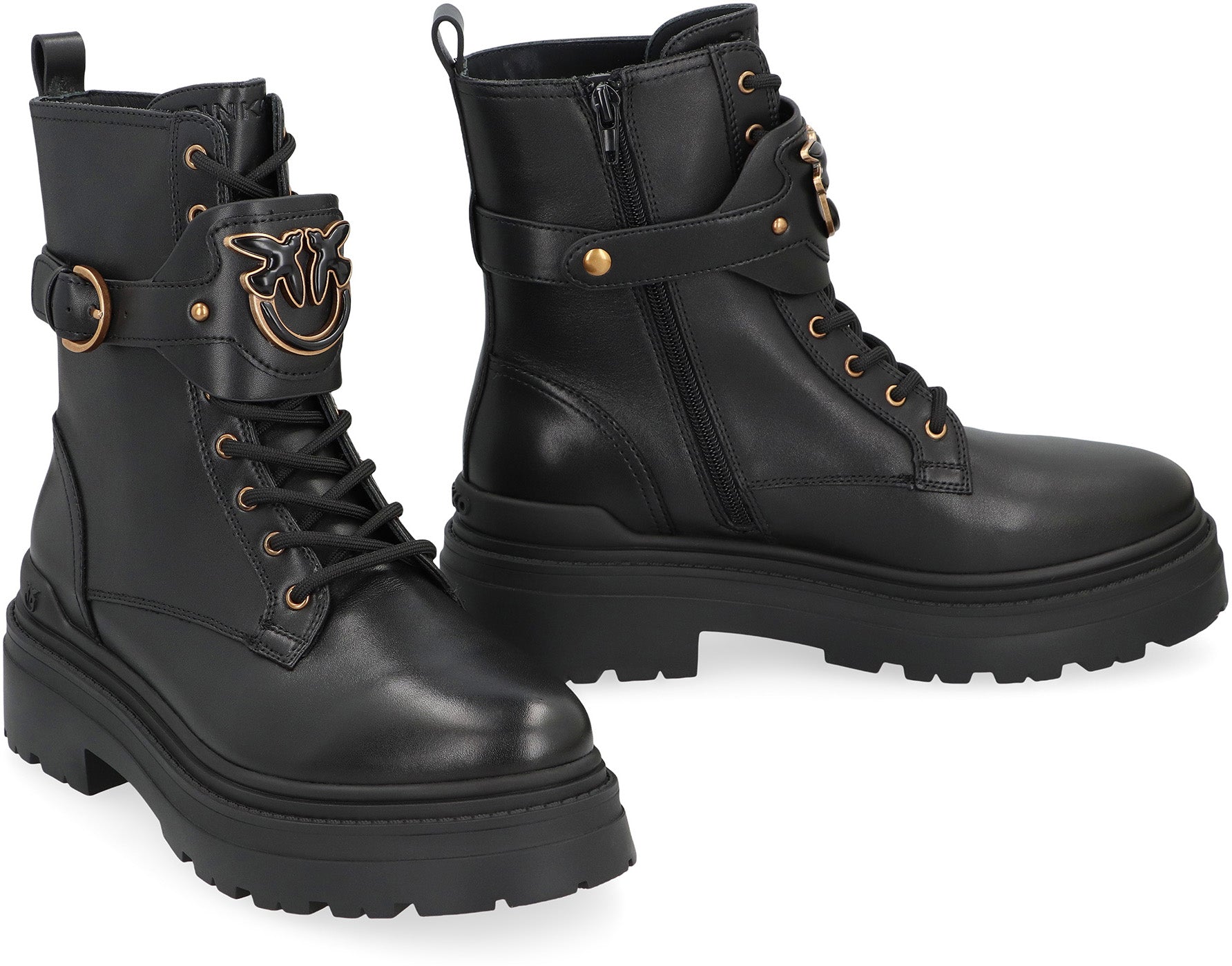 PINKO Mia Leather Combat Boots