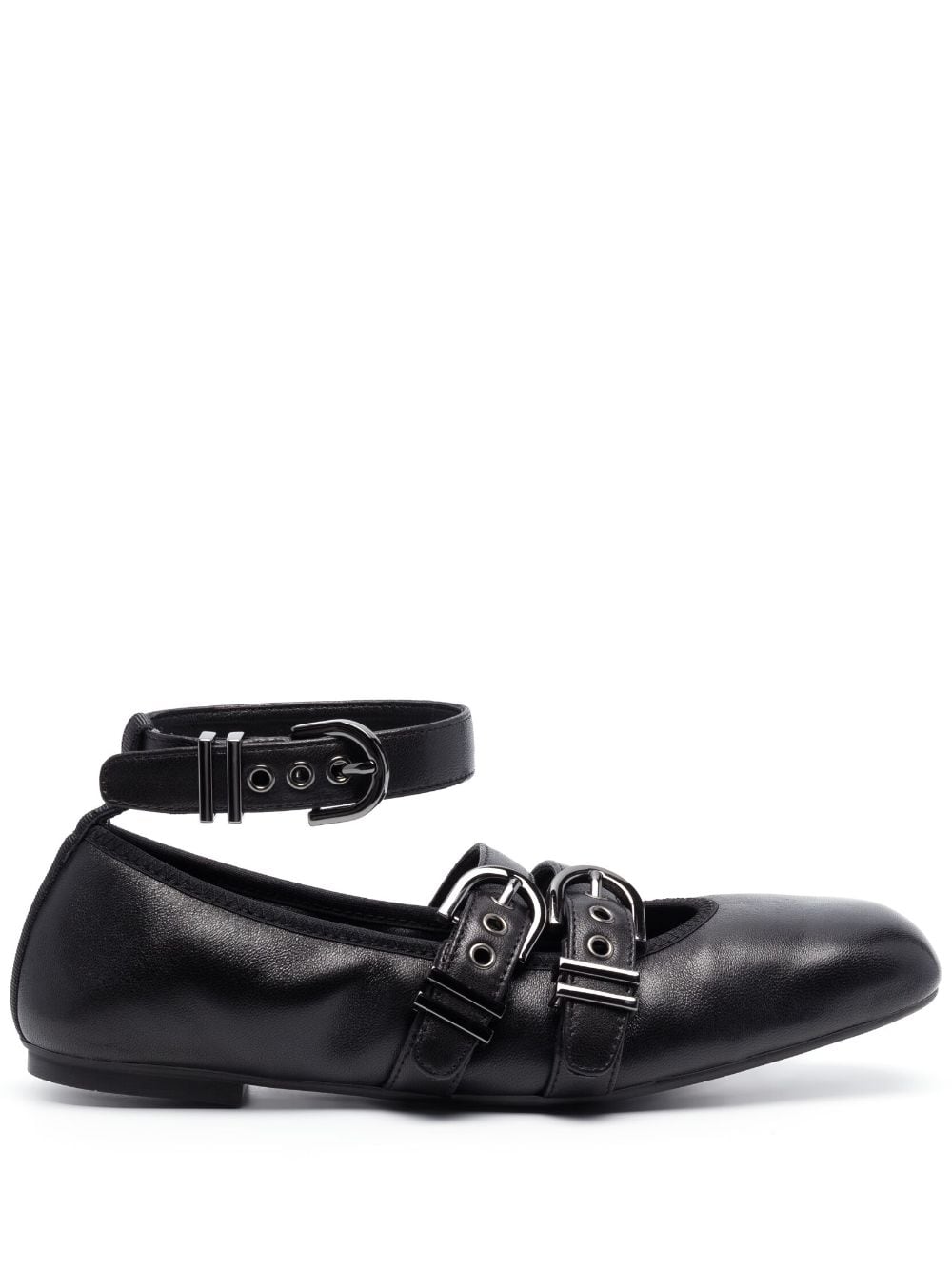 STUART WEITZMAN Timeless Leather Ballerina Shoes - Square Toe with Double Buckle