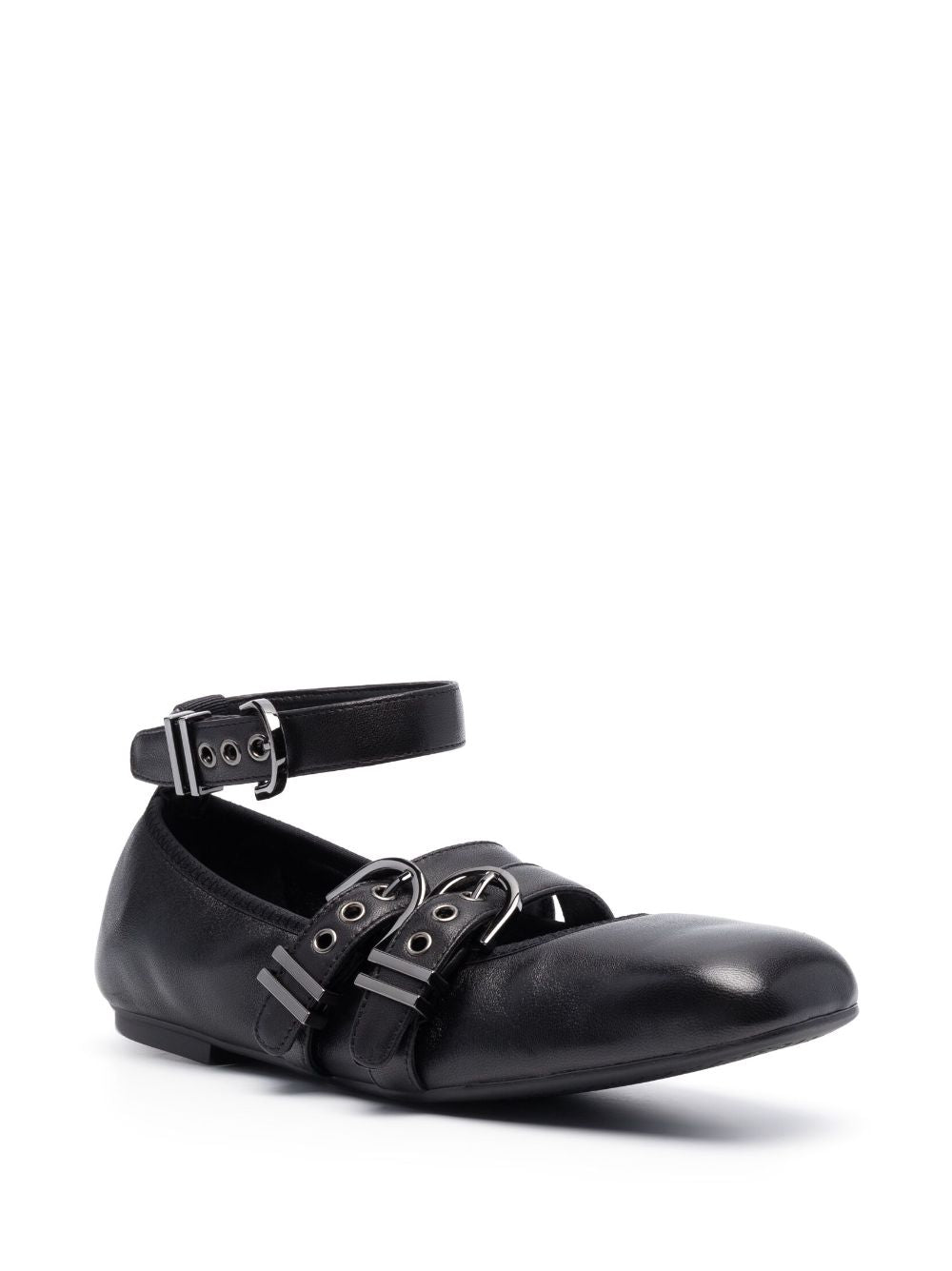 STUART WEITZMAN Timeless Leather Ballerina Shoes - Square Toe with Double Buckle