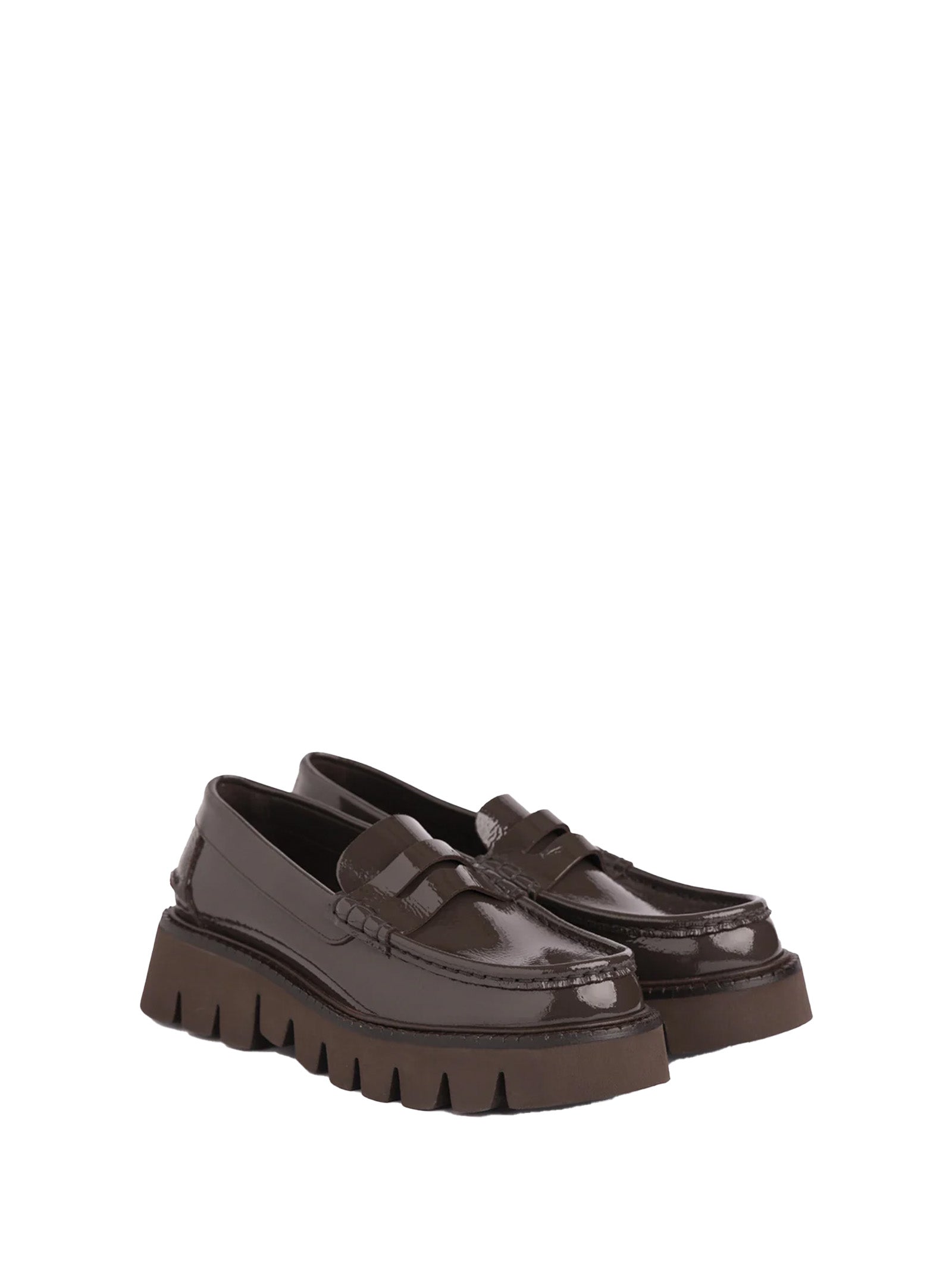 PEDRO GARCIA Shiny Leather Coffee Moccasins for Women